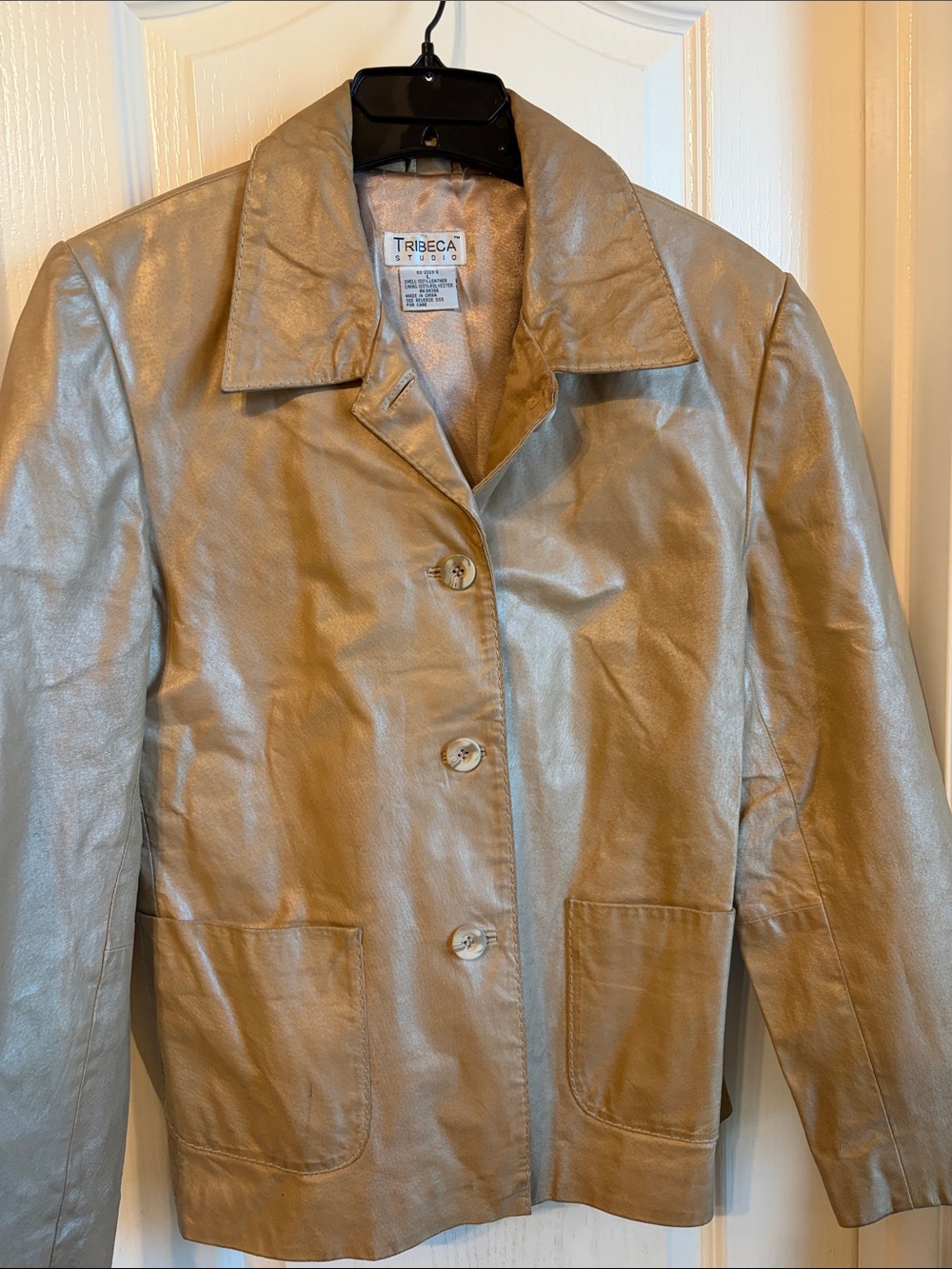 Tribeca Metallic Taupe Leather Button Jacket